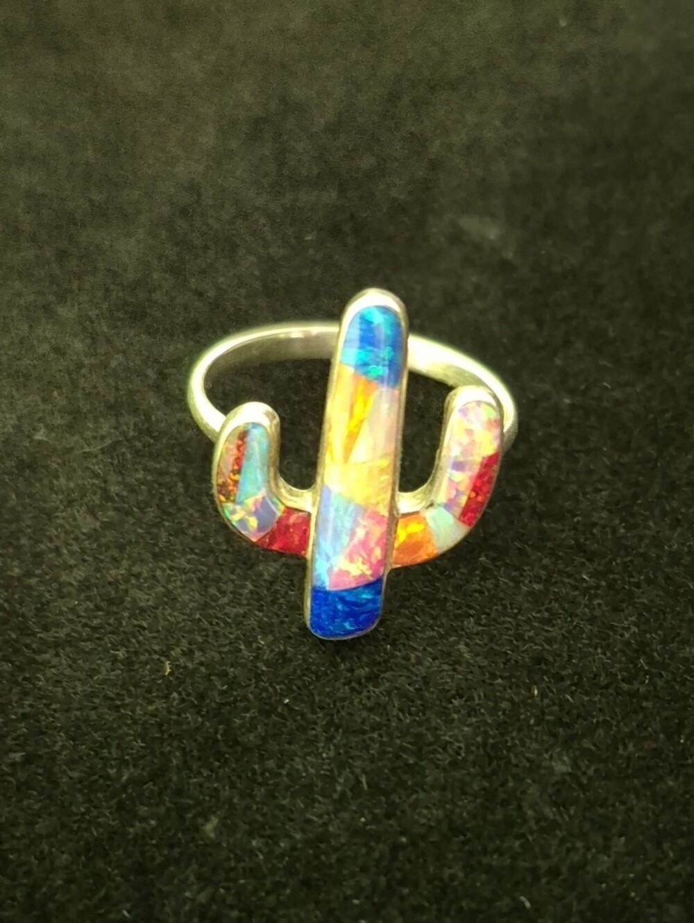 Colorful Lorraine Waatsa 925 Sterling Silver Opal Saguaro Cactus Ring Size 7.5